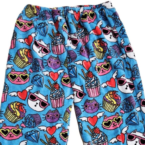 Girls' Plush Pajama Pants, Size Junior Small, Cool Cats and Cupcakes Print - Picture 2 of 5